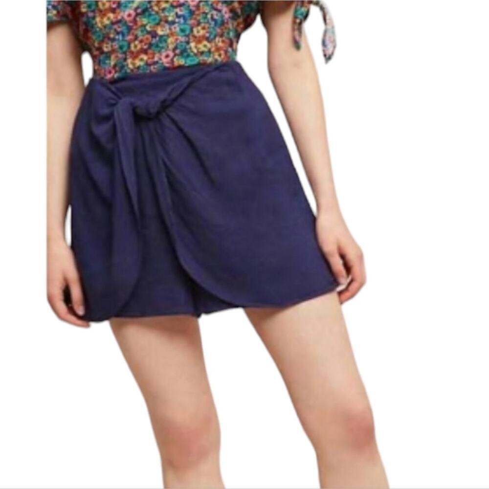 Anthropologie x HEI HEI Blue Leia Skort Shorts Navy Linen Blend Size Medium New